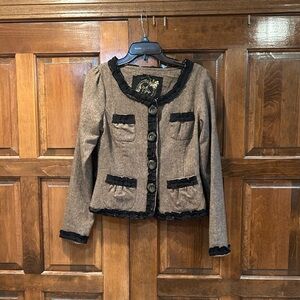 Nick & Mo Boutique Blazer Jacket Brown Black Women’s Size Medium Wool Blend